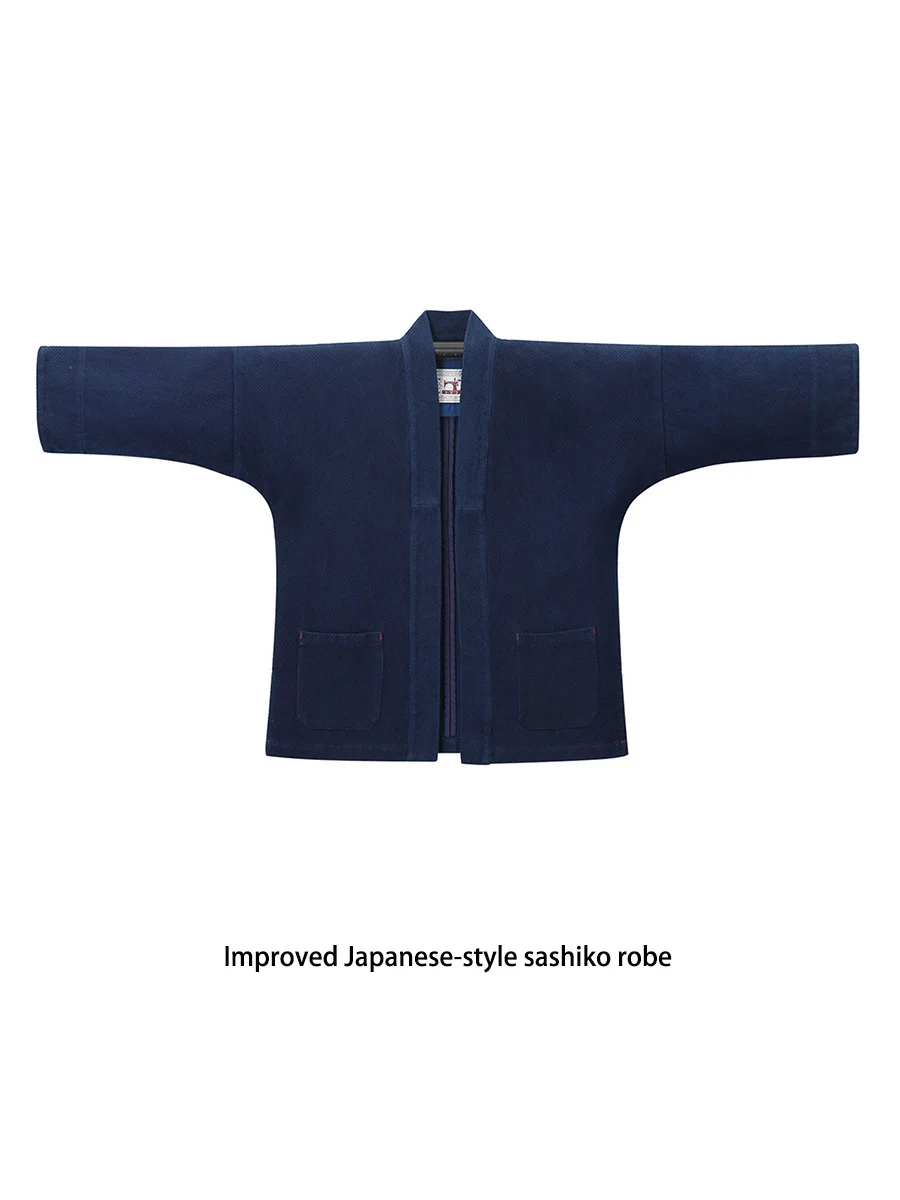 

Улучшенный японский халат в стиле ретро с карманами в стиле растительного синего красителя в стиле индиго, повседневная универсальная тяжелая куртка