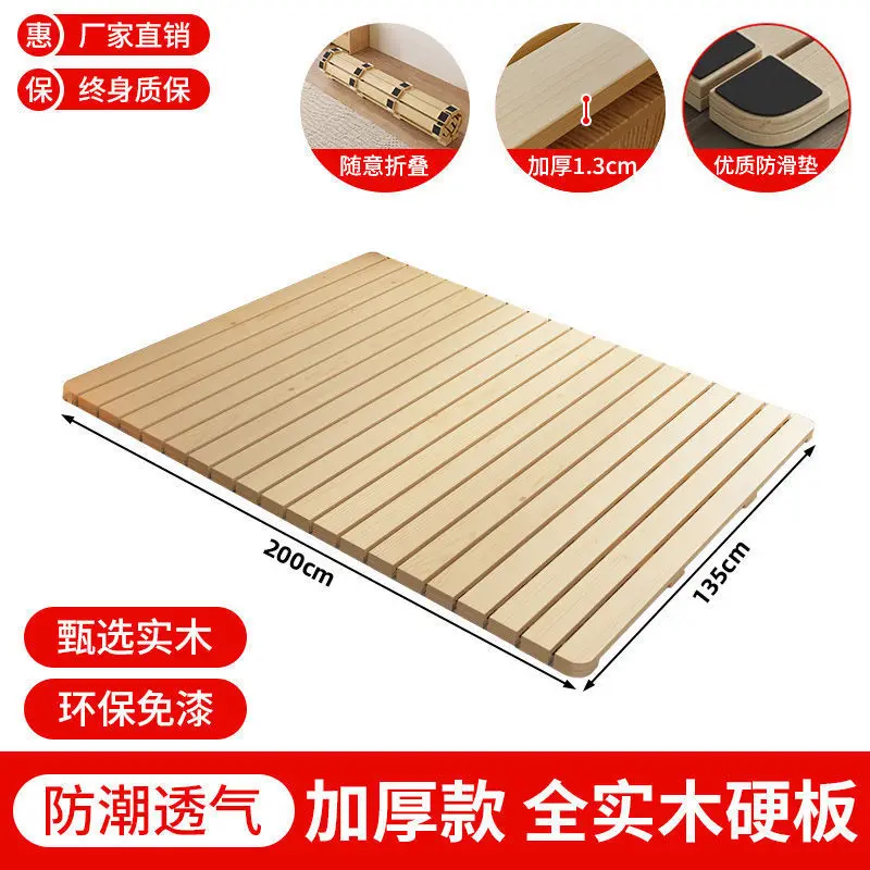 Solid Wood Bed Slat Skeleton, Folding Non‑Slip Breathable Moisture‑Proof Tatami Bed Board Gasket for Bedroom Floor Placement