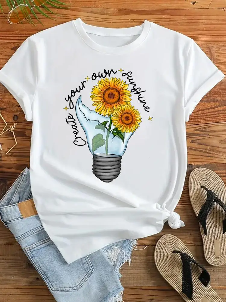 

Print Top Fashion Clothing Short Sleeve T-shirt Ladies Female Lovely Flower Cartoon Trend Graphic Women Tee T Shirt Clothes