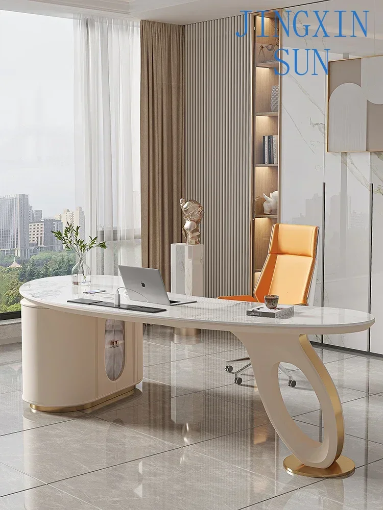 Slate designer study curved computer desk