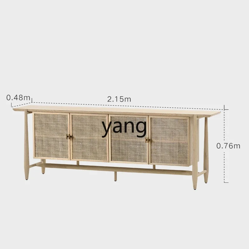 LT Nordic wabi-sandy wind solid wood dining side cabinet retro rattan log porch cabinet