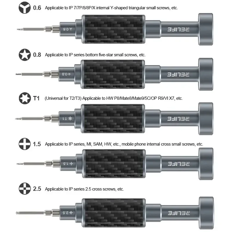 

RELIFE RL-729A Набор отверток из углеродного волокна Steel Cannon King, отделка из углеродного волокна, специальные инструменты для ремонта бит 3D S2