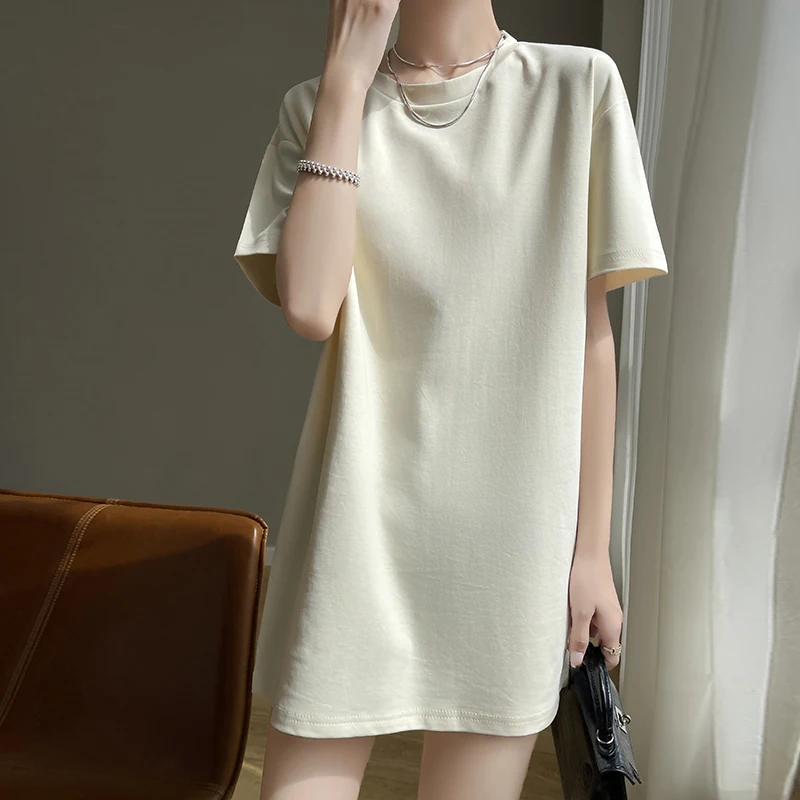 New Cotton T-shirt With Round Neck And Short Sleeves In Summer Of 2025 Women's Long Loose Plus Size Shirt Simple And Versatile