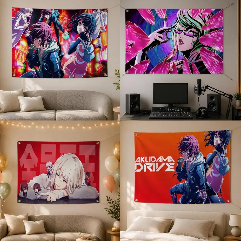 Anime Akudama Drive Cyberpunk Crime Flags Wall Hanging Flag Banner for Bedroom Dorm Party Festival Camping Indoor Outdoor Decor