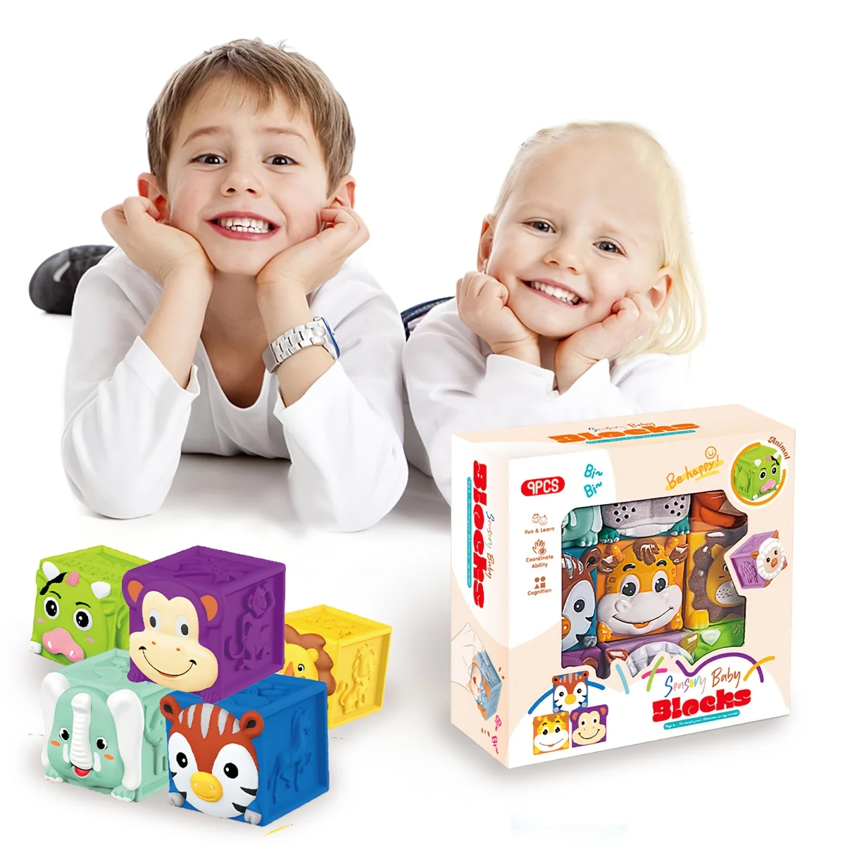 柔らかいゴム製の積み木、子供用パズルおもちゃ、赤ちゃんの積み重ね音楽、早期教育、動物の認知