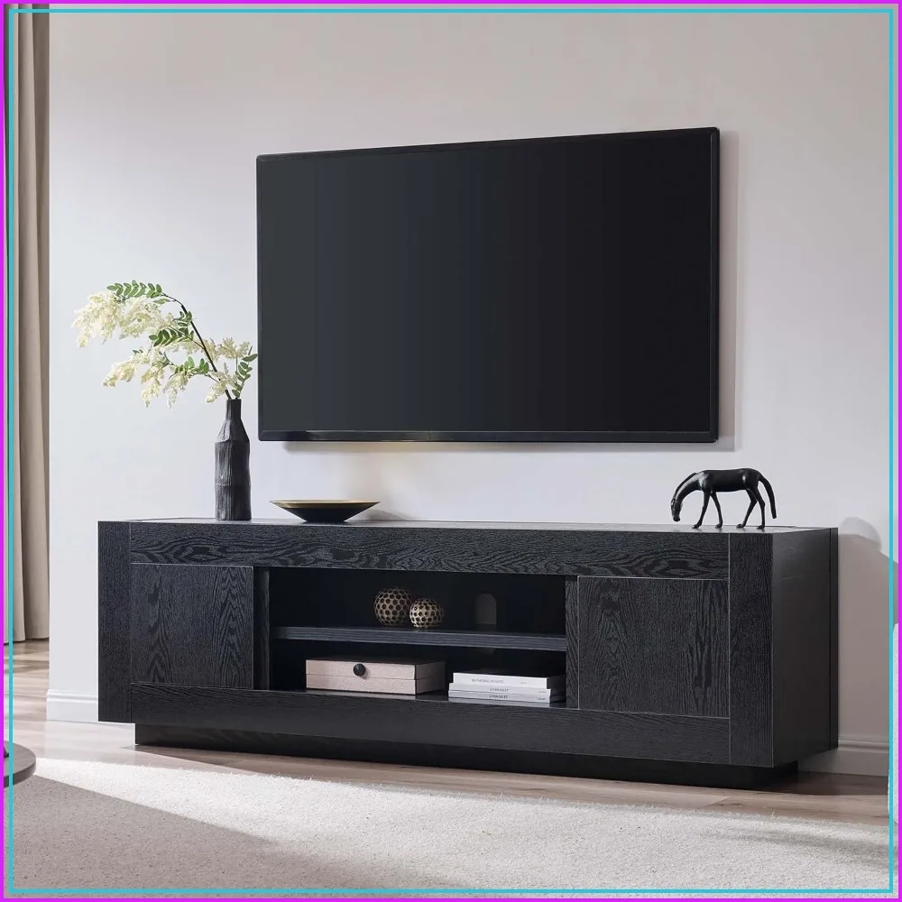 OKD 70 inch Modern TV Stand for 80 inch TV, Thick Block TV Console, Black Oak
