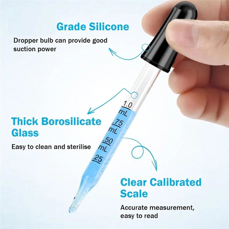 Practical-10 Pack Glass Eye Droppers - Curved And Straight Tips, 1 ML Pipette Droppers For Crafts, Measuring And Eyedroppers