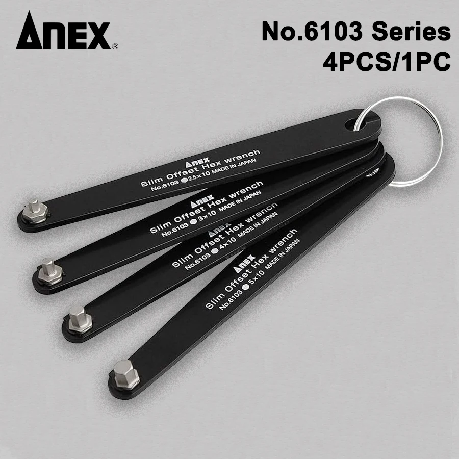 ANEX Slim Offset Hex Wrench Set 4/1PCS 10mm for Tight Area Hex Screwdrivers Made in Japan No.6103 Series