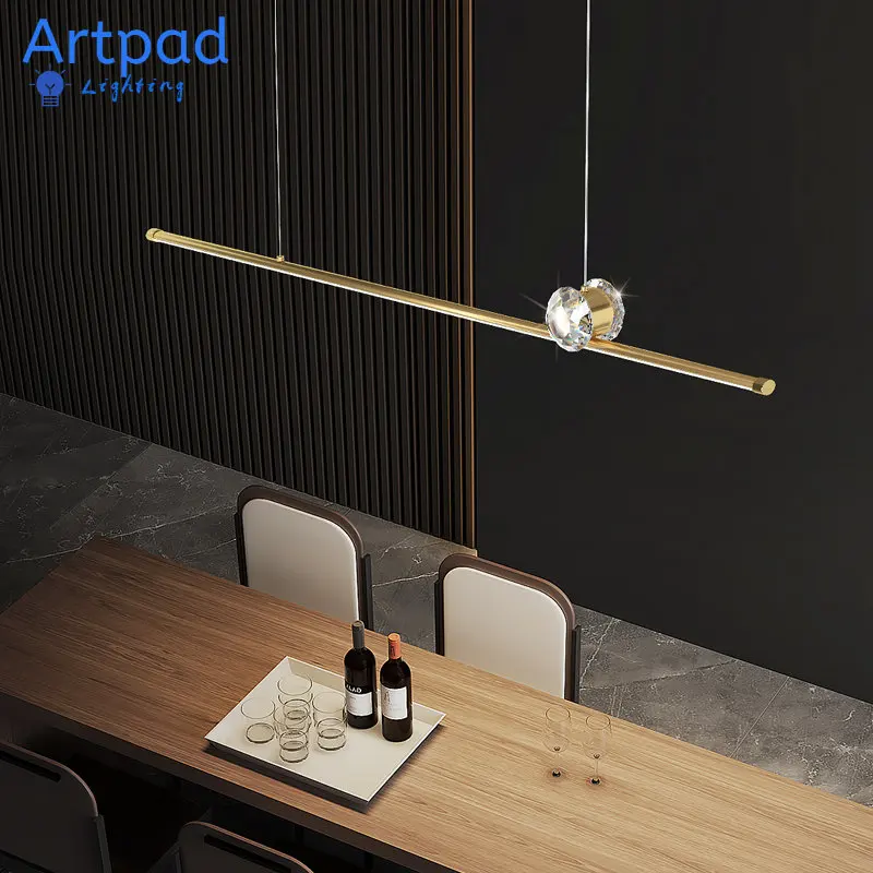 

Minimalist Line Restaurant Chandelier LED Gold Black Glass Lampshade Hanging Lamp Light Fixture Living Rooms Bedrooms Kitchen