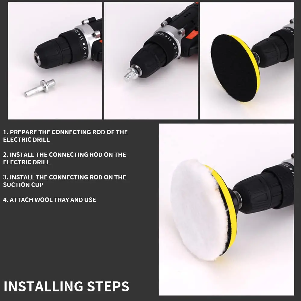Kit di tamponi per lucidatura in lana con gancio e anello da 3 pollici 8 pezzi con supporto adattatore M10 accessorio per trapano tampone per auto con ruota di lucidatura in feltro