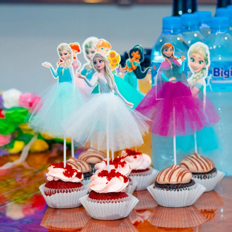 1/2/5/10PCS Cake Decorations Disney Princess Frozen Snow White Sofia Girl Birthday Baby Shower Cupcake Toppers Wedding Cake Flag