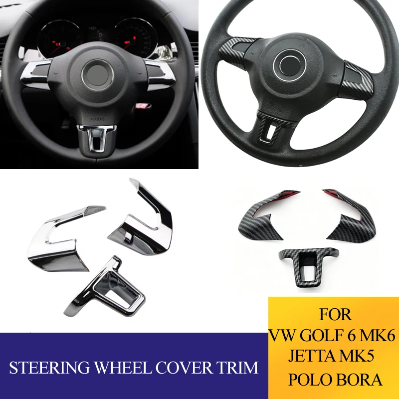 For Volkswagen VW Golf 6 MK6 Polo Jetta MK5  Bora Caddy Eos Car Steering Wheel Trim Sequins Cover Stickers Accessories
