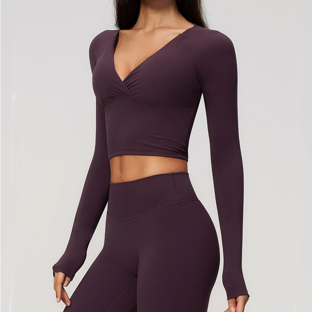 Yoga Long Sleeve Slim Sexy Breathable Quick Drying Fitness Shirt Sport Gym Push Up Shockproof High Intensity Pilates Tops Women