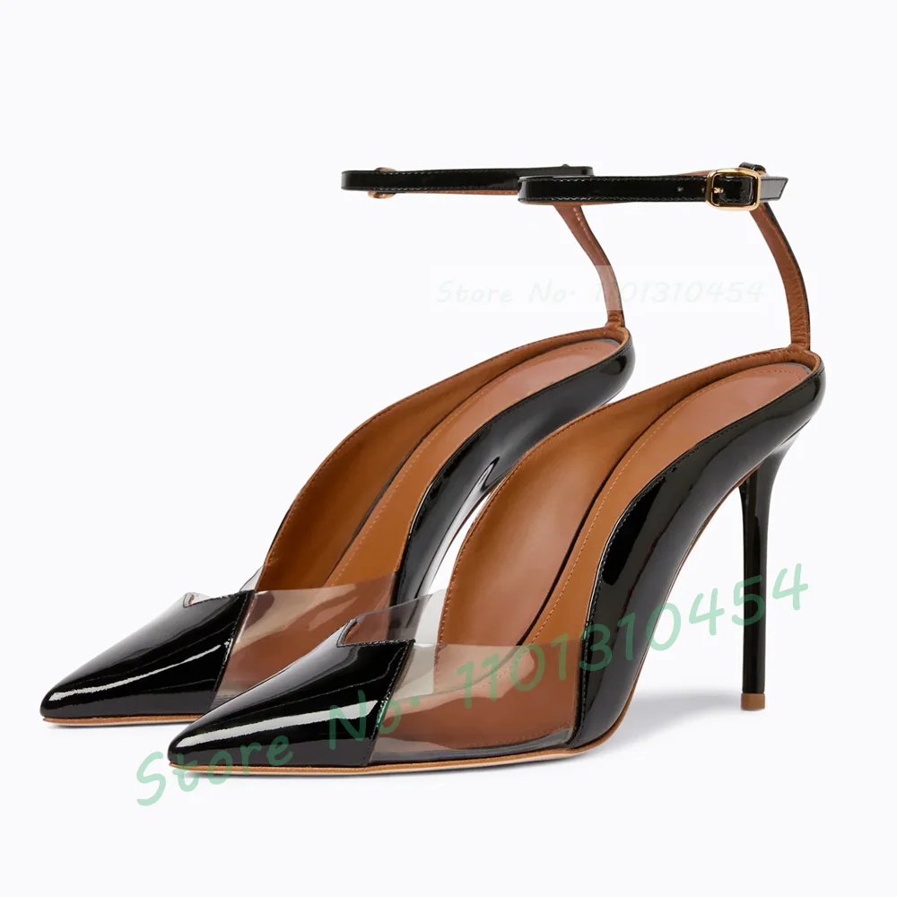 Black Pointy Clear Pvc Sandals Women Casual V-shape Upper Sexy Party Shoes For Office Lady Elegant Stiletto High Heels Sandals