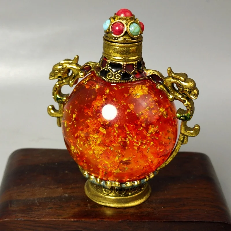 Antique Miscellaneous Antique Antique Cloisonne Inlaid Imitation Amber Snuff Bottle Retro Smoking Set Ornaments