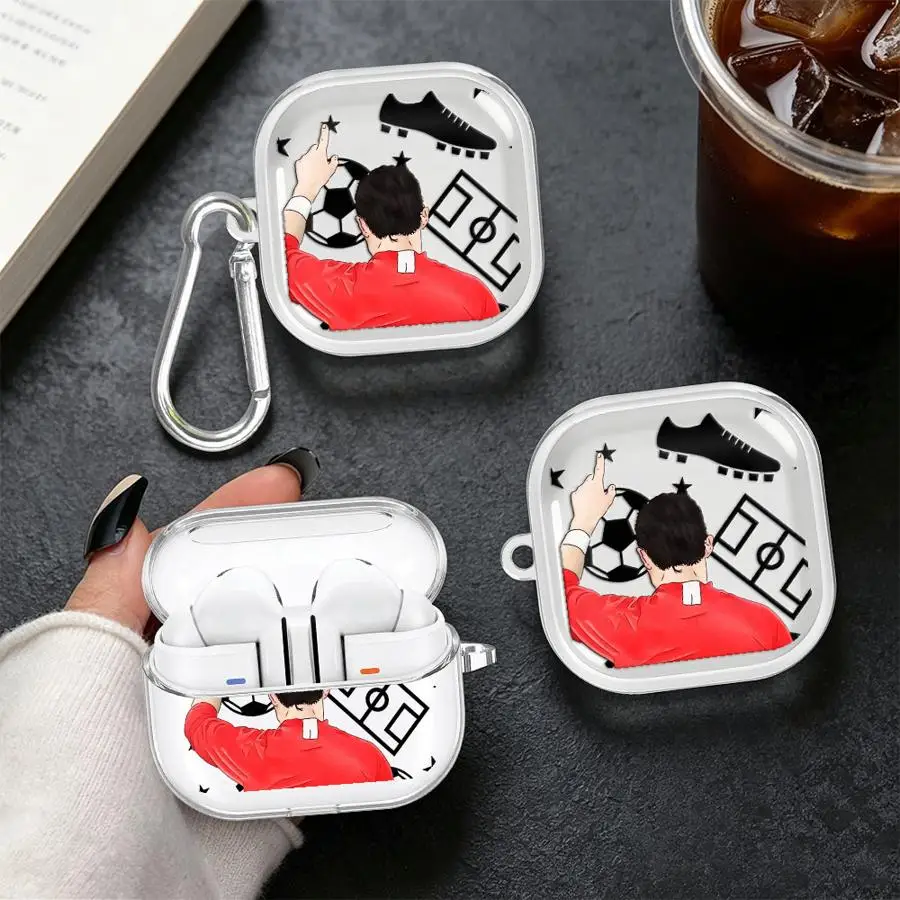 Case For Samsung Galaxy Buds 4Pro 4 Pro Live 2Pro 2 3 FE 3Pro Clear Earphone Cases Cover With Hook Cool Football Creative Design