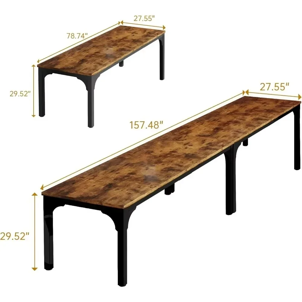 Conference Table, Super Sturdy Large Rectangle Meeting Seminar Table for 10-14 Person, Long Business Tables, 2 Pcs Brown