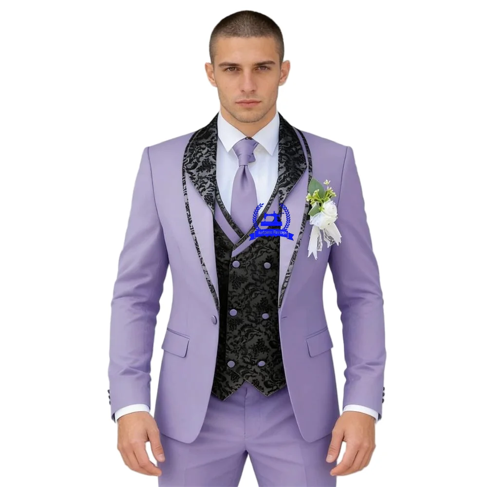 

Fashionbale Paisley 3-Piece Suit Set for Formal Occasions, Jacket Vest Pants Jacquard Suit Tuxedo Evening Prom Suit Attire