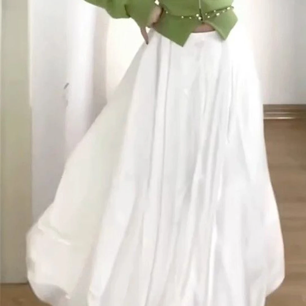 White flower bud  women's spring and autumn, 2026 new high-waisted Hepburn cloud  puffy midi skirt, summer