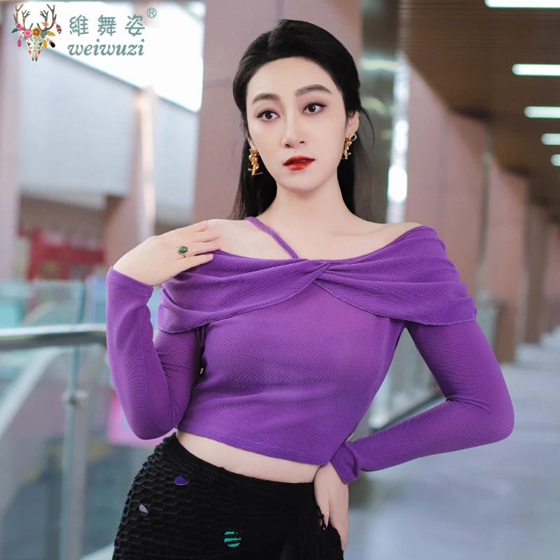 

Belly Dance Costumes Autumn and Winter Sexy Slimming Long Sleeved Practice Tops for Adult Women Oriental Dancing Clothing