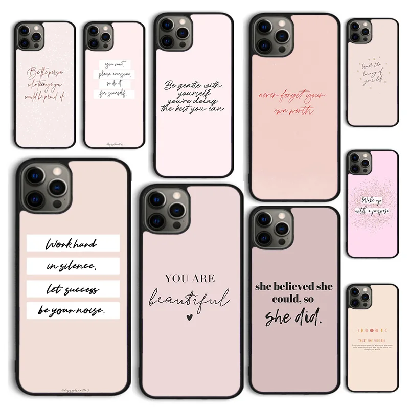 Einfache englische Wort phrase inspirierende Handy hülle Abdeckung für iPhone 15 12 mini xs xr 11 13 14 pro max se2020 6 7 8 plus coque