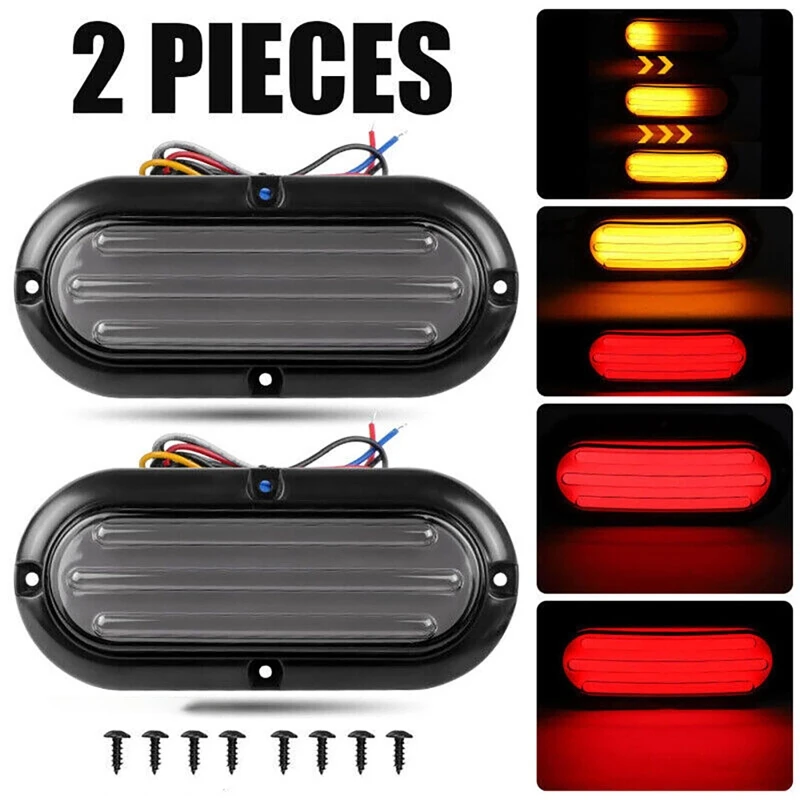 2Pcs 7.9 Inch 74 LED Car LED Tail Light Smoked Lens Turn Signal Truck Light Strobe Brake Light Amber Flowing Red Day Light