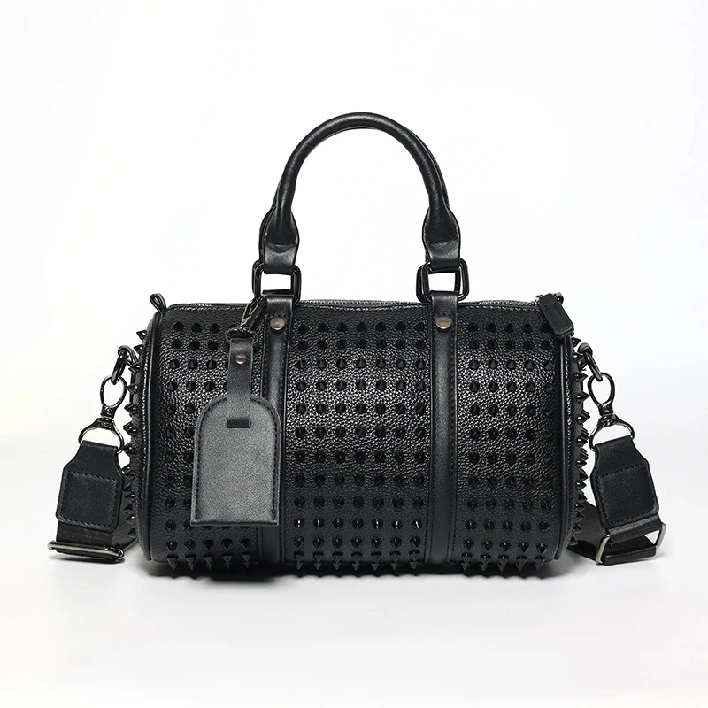 Bag Fashion casual men's and women's leather backpack personality riveted travel bag handbag Computer bag chest bag Fanny pack