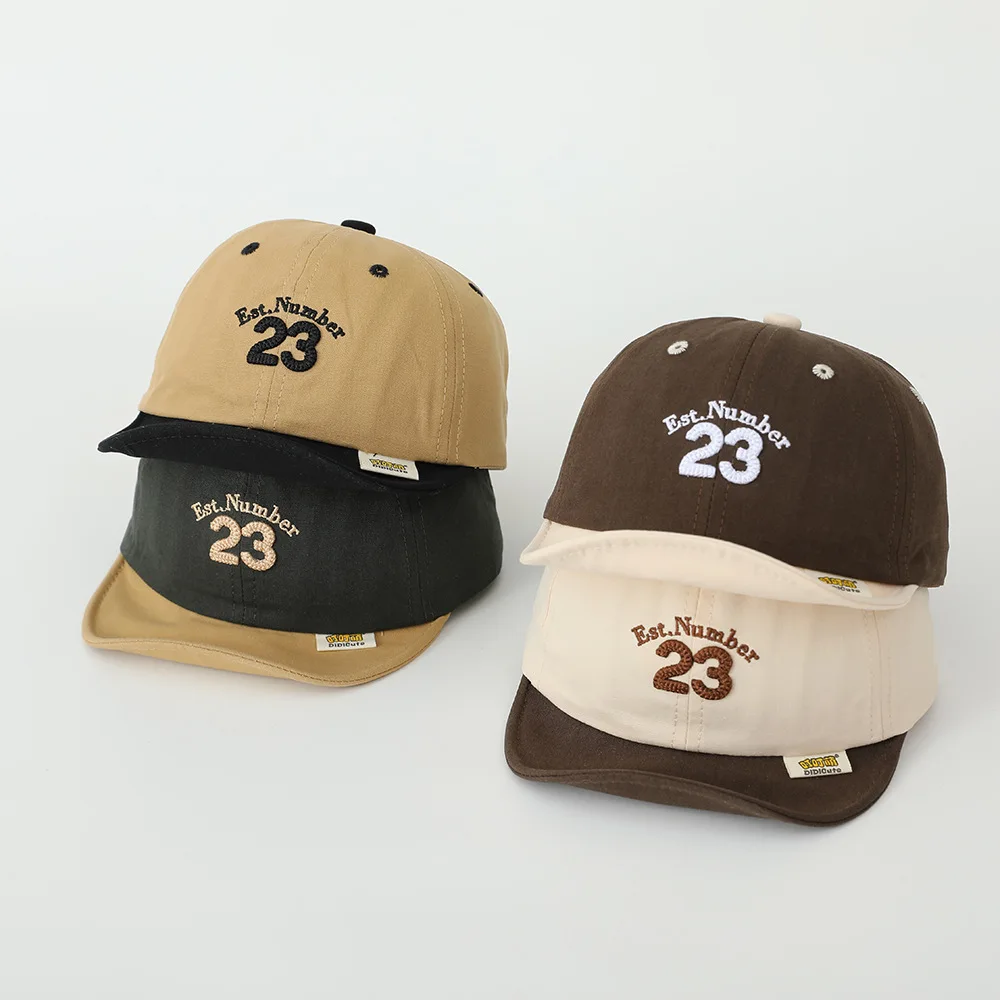 

Embroidered Letter Children Duckbill Hat Short Brim Baby Baseball Cap Color Block Kids Duck Tongue Hats Fashion Sun Visors 1-4Y