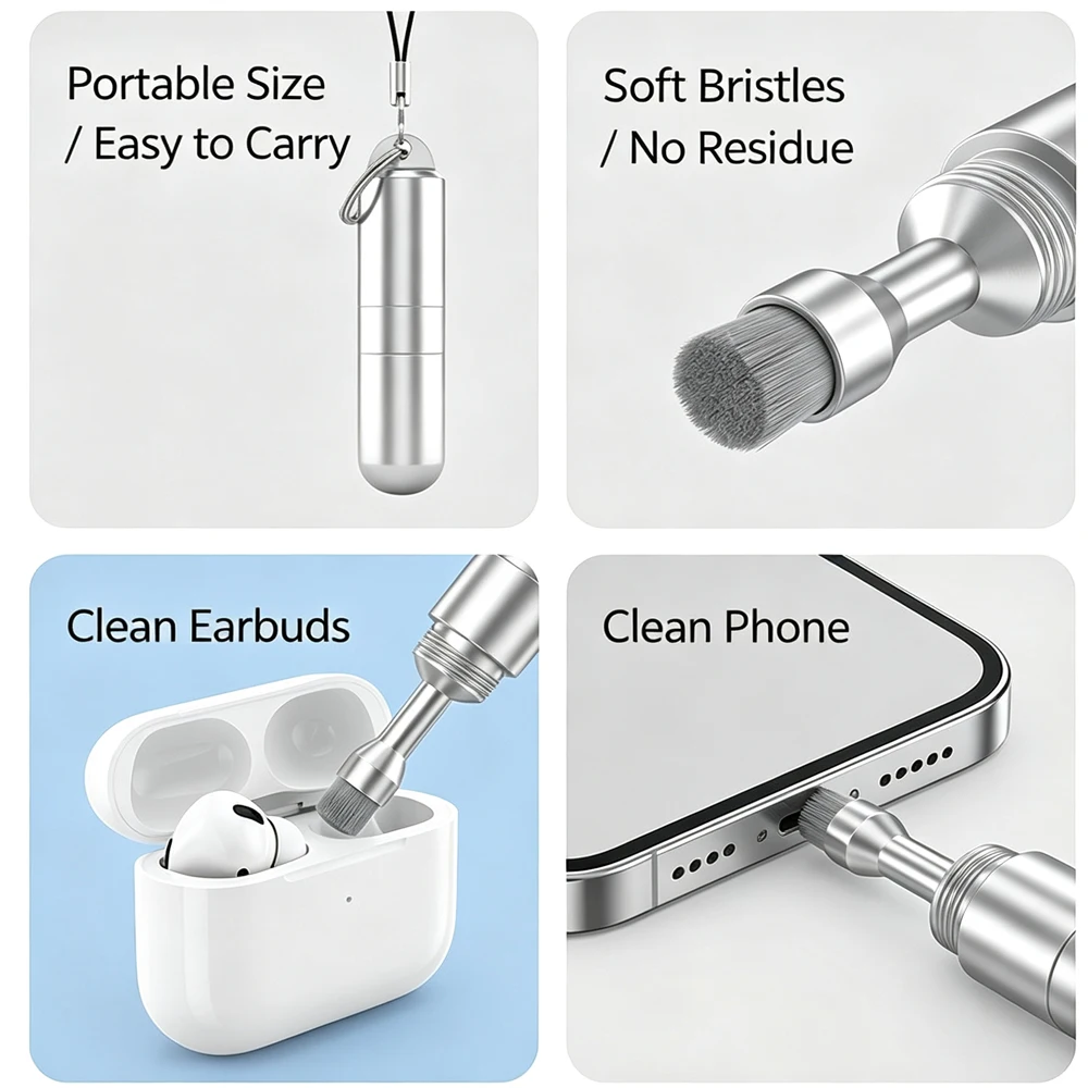 Keychain SIM Card Eject Pin Phone Cleaning Brush Package Opener Tool 3 in 1 Portable Universal Multifunctional For All Cellphone