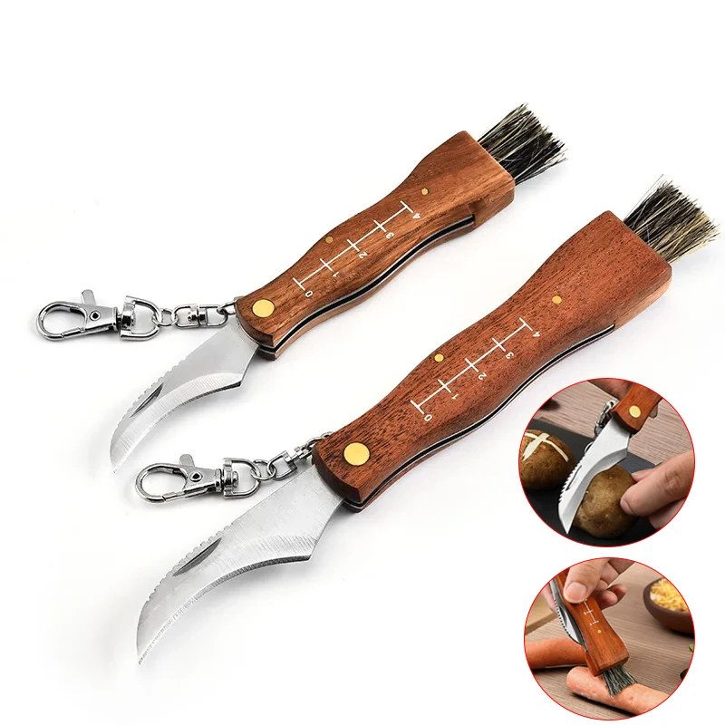 Mini mushroom knife, sharp pocket knife, solid wood handle, stainless steel multi-purpose fruit knife, portable small knife