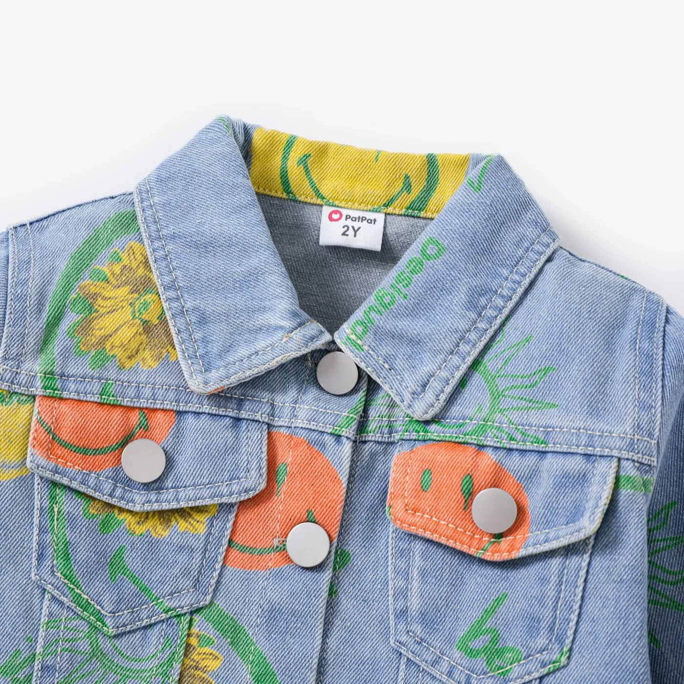 PatPat Toddler Boy/Girl Fashionable  Graffiti  Lapel Denim Jacket Soft and Comfortable  Perfect for Outings and Daily Wear