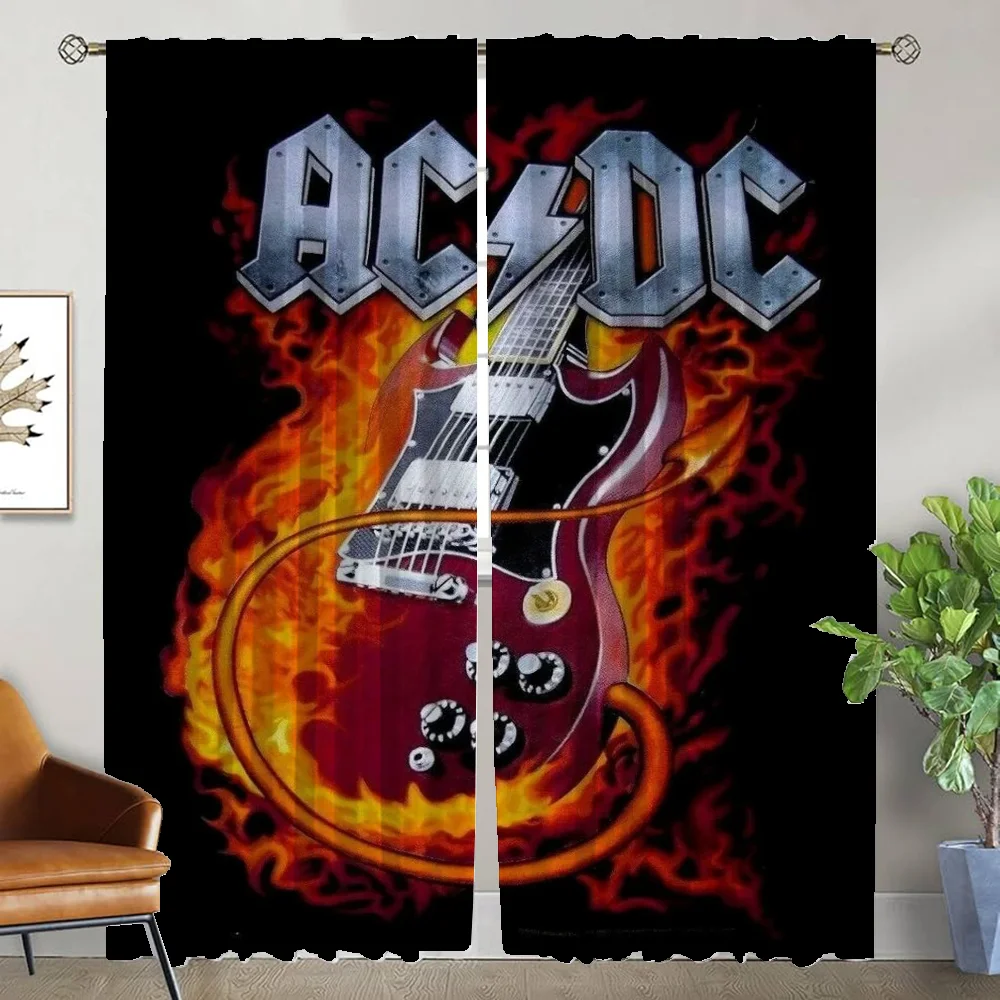 Blackout Curtains for Living Room Rock-ACDC Tulle for Bedroom Shades Home Interior Curtains 2 Pieces Halloween Decoration Camera