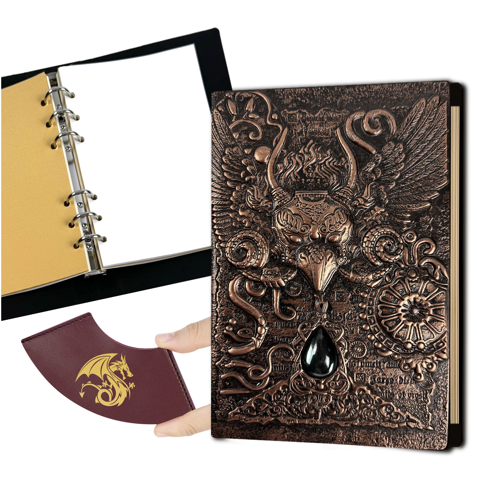 DND Notebook/Journal, Unique 400 Page Book with 3D Leather Refillable for dungeons and dragons D&D dice accessories Role Playing