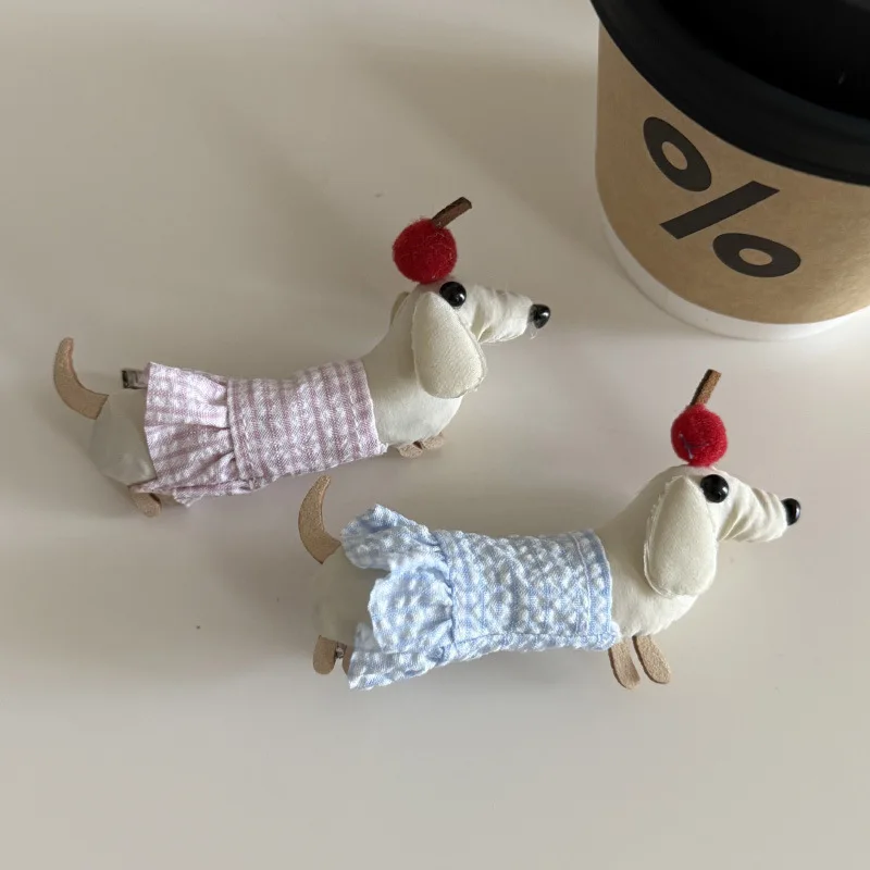 Cherry puppy plaid bangs edge clip cotton cute hairpin sweet girl heart side clip hair accessories headdress view 3