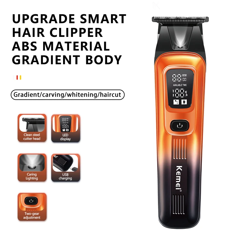 Kemei 037 مشابك شعر كهربائية للرجال تصفيف الشعر المنزلي اللاسلكي قص الشعر آلة اللحية الشعر المتقلب نحت المقص