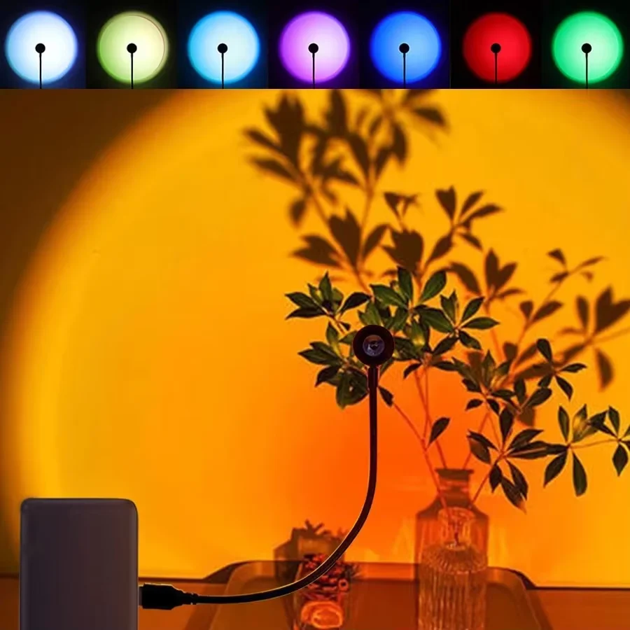 HOMEFISH LED Sunset Projection Lamp USB Mood Light for Bedroom Living Room Photography Wall Decor Birthday Party