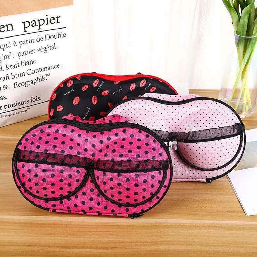 EVA Hard Shell Bra Storage Case Portable Travel Lingerie Organizer with Lace Trim & Handle for Women