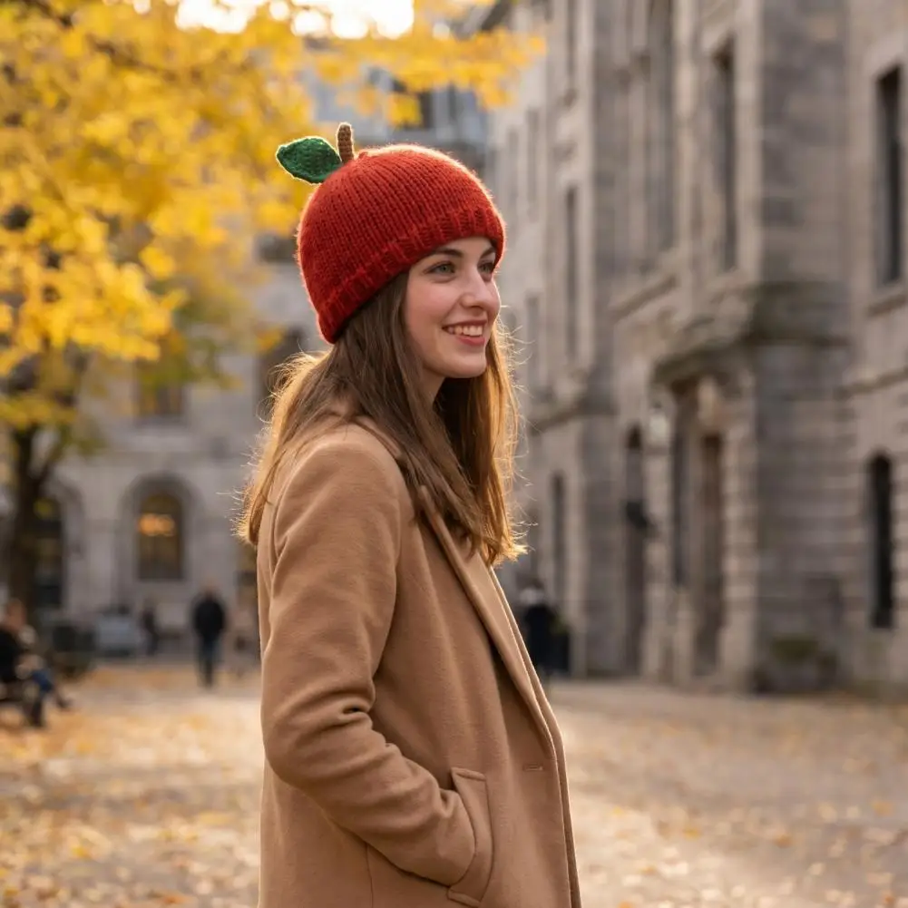 Comfortable Knit Caps Women’s Knitted Fruit Hat Cozy Stretchy Winter Skull Cap Cute Warm Weather Headwear for Girls Winter