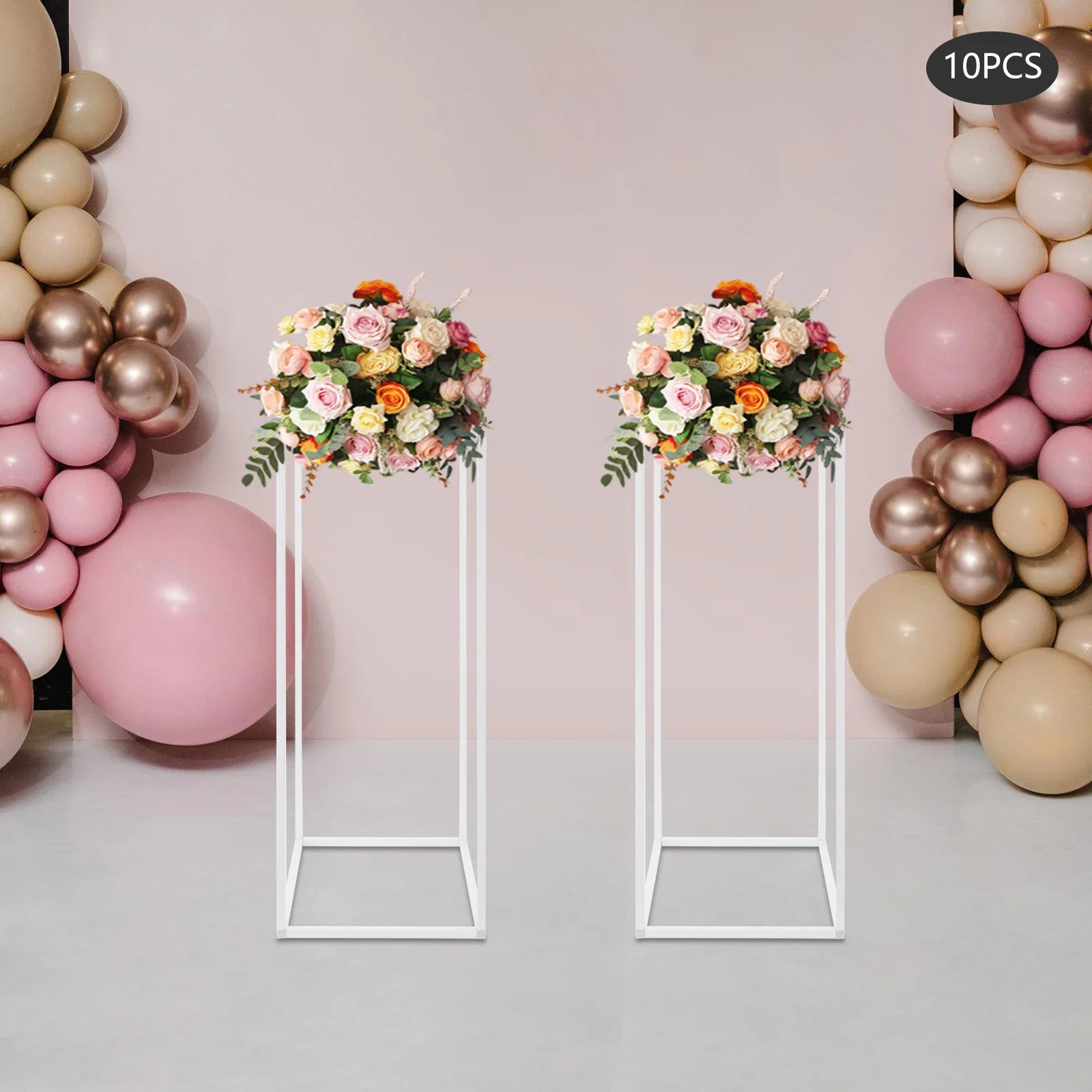 10 Pcs Vase Metal Flower Stand Centerpieces, 23.6-Inch Rectangular Tall White Wedding Vases for Home & Event Decorations