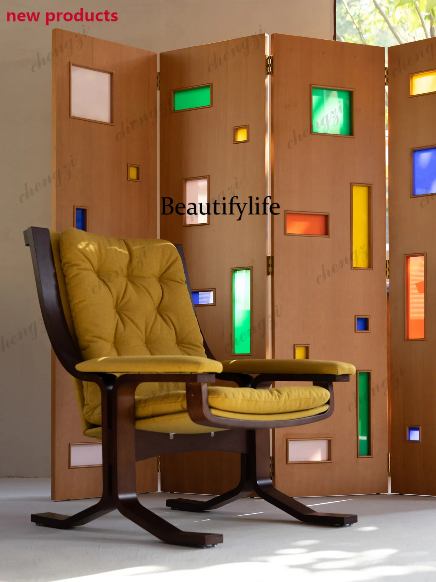 Italian solid wood screen contemporary living room retro art styleA68