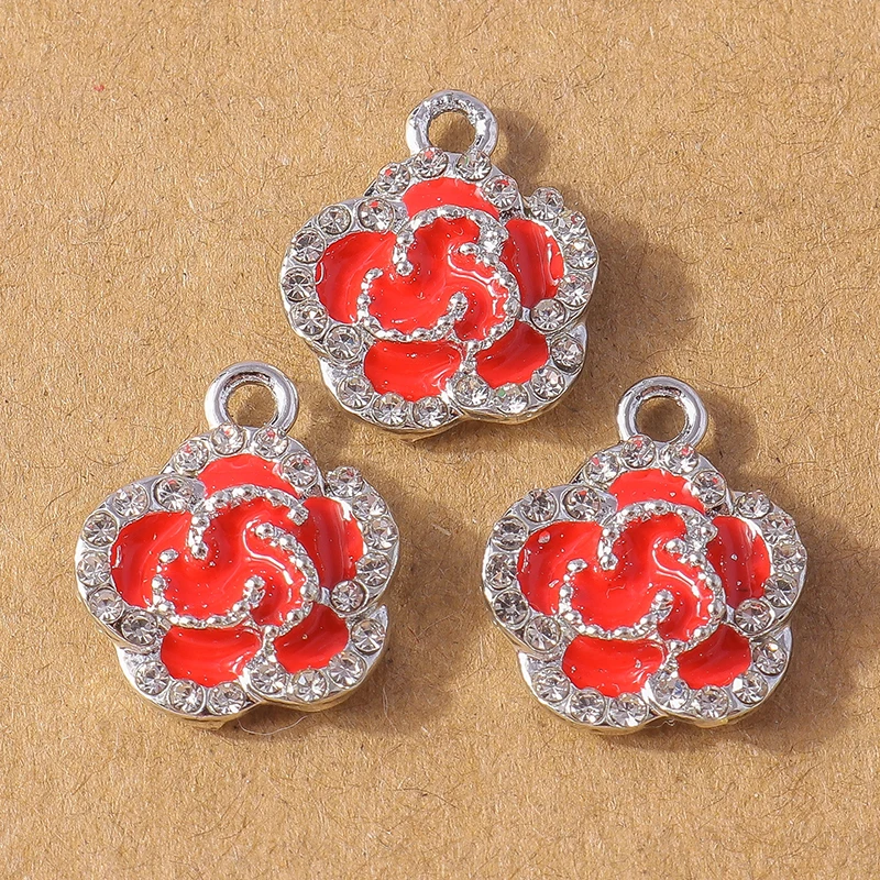

10pcs 14x17mm Enamel Crystal Rose Charms Pendant for DIY Earrings Necklace Bracelet Handmade Jewelry Making Accessories