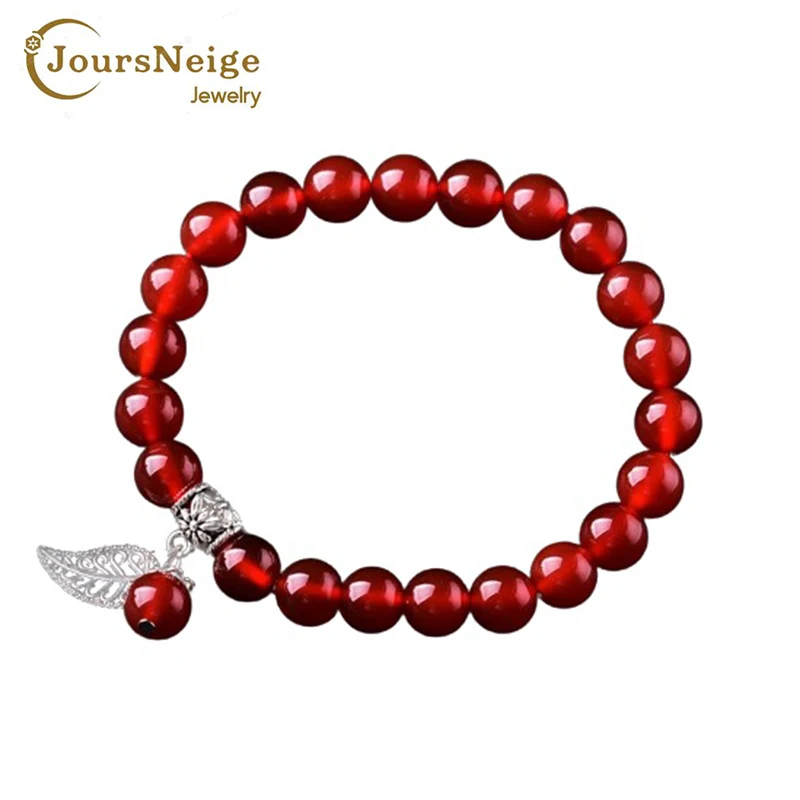 Red Crystal Charm Bracelets Round 8mm Beads Pray Tibetan Silver Leaf Pendant For Wowen Crystal Bracelet Jewelry Wholesale