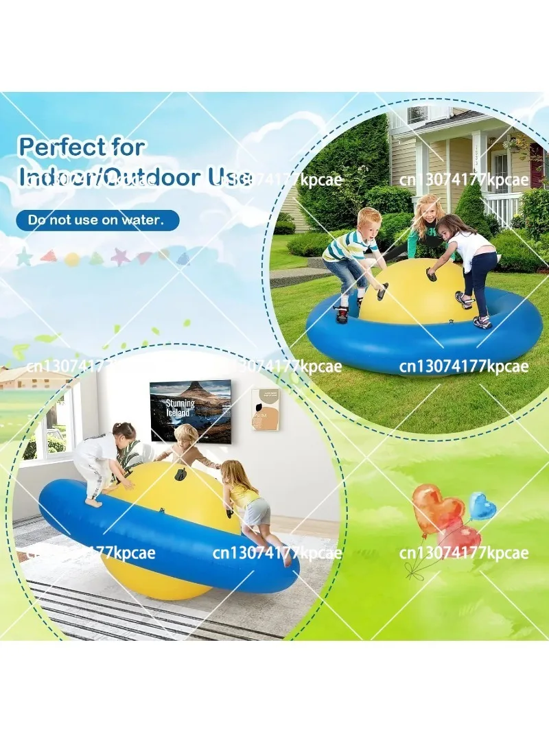 8FT Inflatable Dome Rocker Bouncer for Kids, Outdoor Giant Roll and Play Seesaw with 6 Handles, 250 LBS Capacity