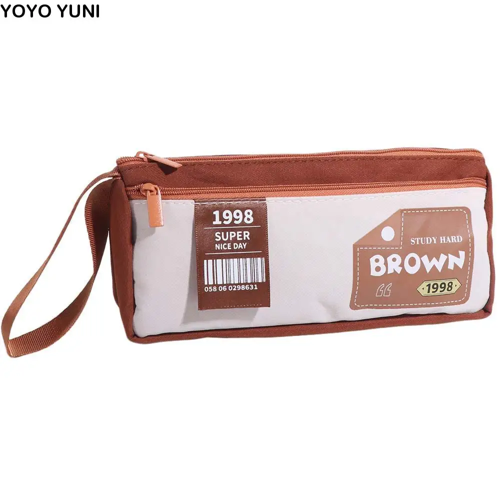 

Canvas Double-Layer Pencil Case Organizer with Handle Storage Pencil Bag Multifunctional Korean Style Cartoon Pencil Cases