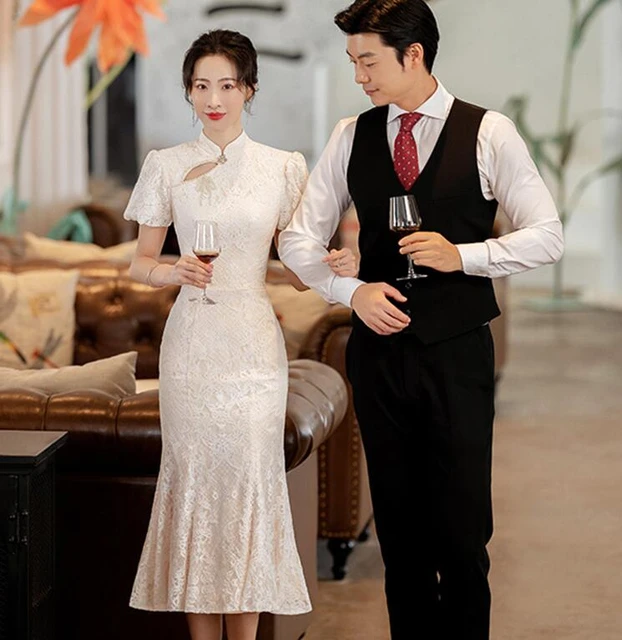 Oriental Cheongsam Elegant Chinese Party Wedding Mermaid Dress White Chipao Summer AliExpress