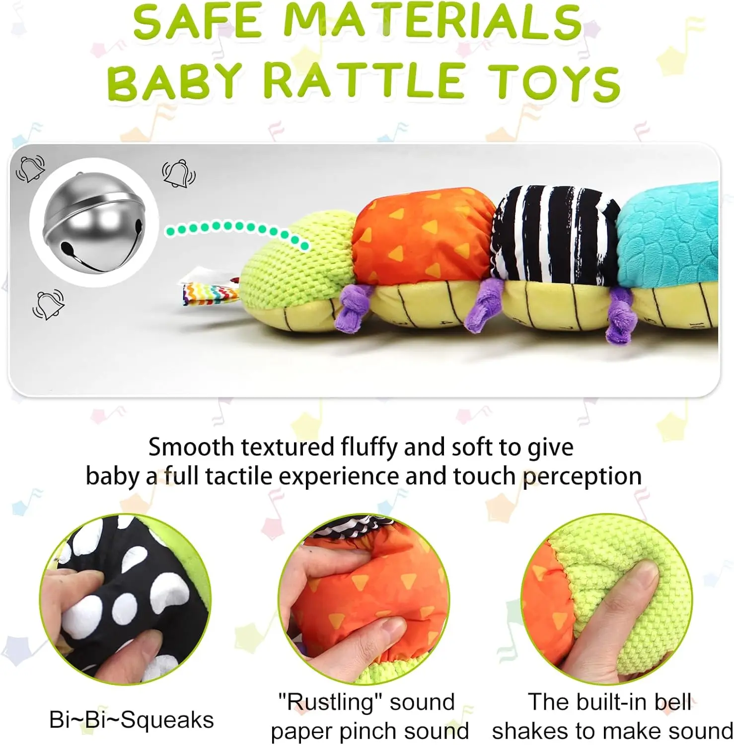 Baby Musical Stuffed Animal caterpillar Activity Soft Toys Multi-Sensory Crinkle Rattle and Textures Cute caterpillar Toys