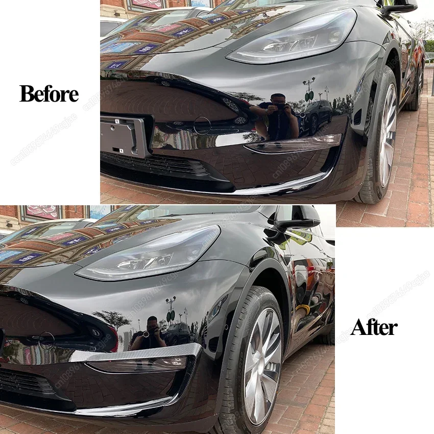 For Tesla Model Y 2020-2024 Front Bumper Cover Wind Knife ABS Glossy Black Fog Lamp Trim Carbon Look Blade Trim Light Eyebrow