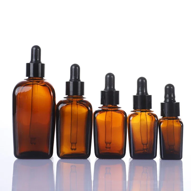 

6Pcs 10ml 20ml 30ml 50ml 100ml Square Amber Glass Dropper Bottle Essential Oils Aromatherapy Liquid Pipette Bottle Container