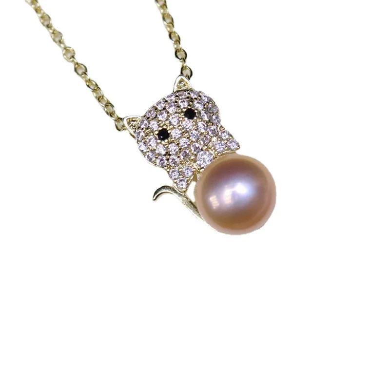 Cat Freshwater Pearl Pendant for Women 8-9mm Fashion Simple Versatile Collarbone Chain Necklace Holiday Gift for Girlfriend 085 5