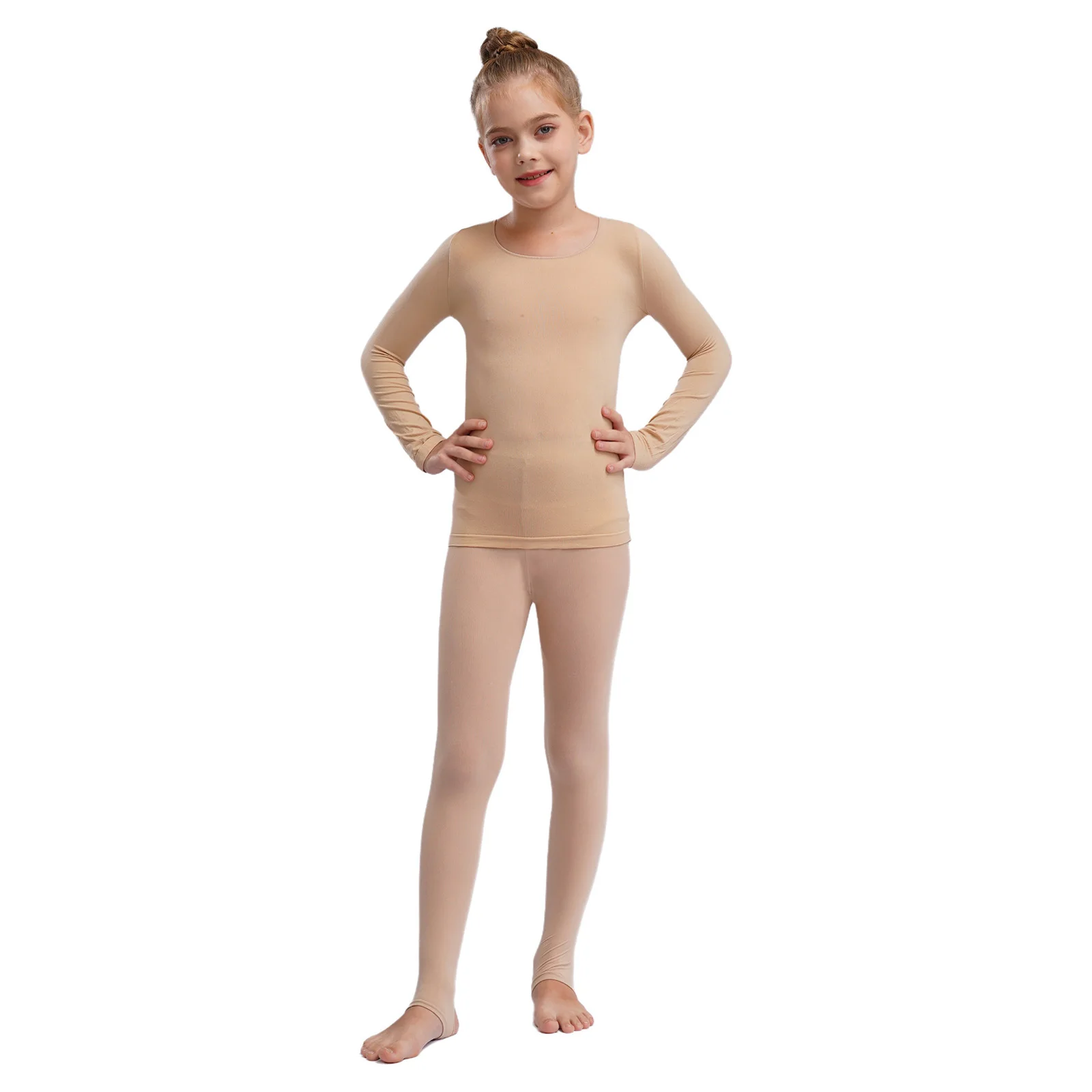 

Kids Girls Ballet Dance Training Outfit Spring Autumn Thermal Underwear Suit Stretchy Long Sleeve Top+Pantyhose Leggings Pants